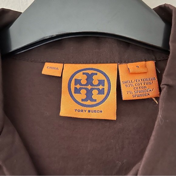 TORY BURCH Coco Brown Ruffle Front Button Up Long Sleeve Dress Shirt Size 4 - Picture 5 of 11